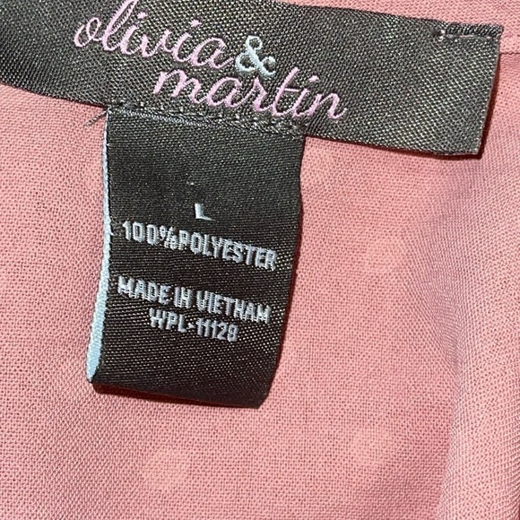 Olivia & Martin Top Size L Pink w/White Dots Tie Neck 3/4 Sleeves Romantic - Picture 7 of 8